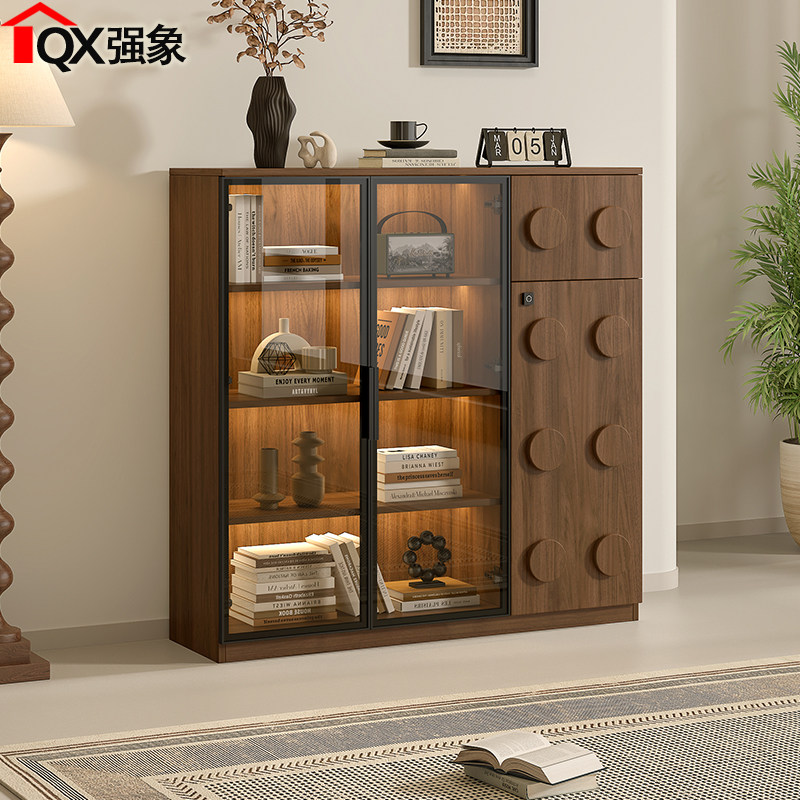 中古风书柜储物柜一体玻璃门防尘置物柜落地书橱家用书房书架F116,住宅家具,单个书柜,淘宝优惠券,粉丝福利购,淘宝优惠卷
