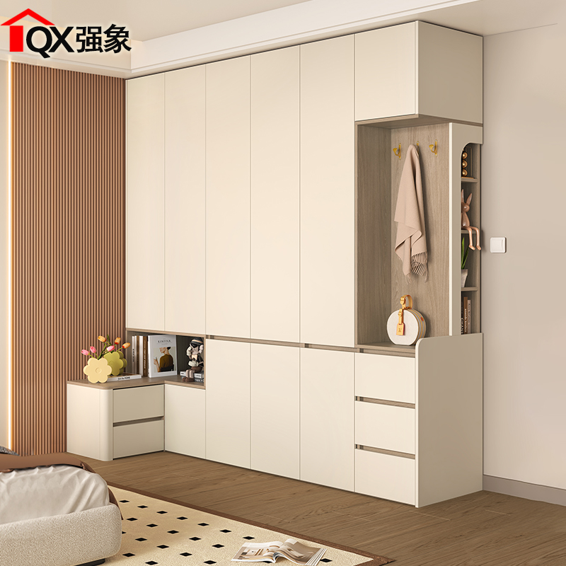 奶油中古风ENF级转角衣柜床头柜一体家用卧室新款大衣橱定制A76