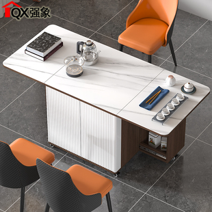 岩板折叠餐桌移动茶台家用小茶台茶几阳台茶桌椅组合小户型E16