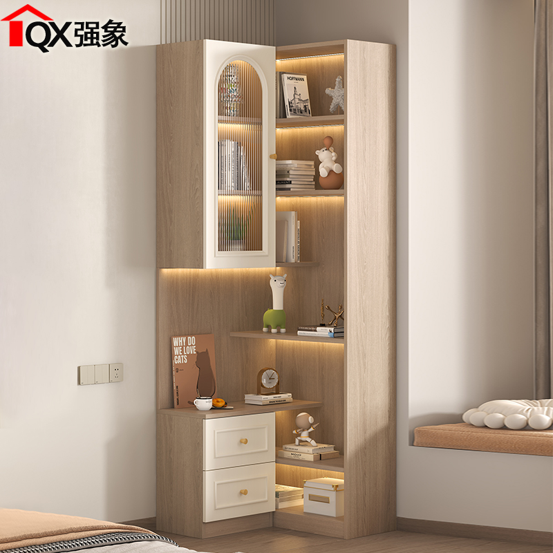 卧室转角床头柜书柜一体储物柜