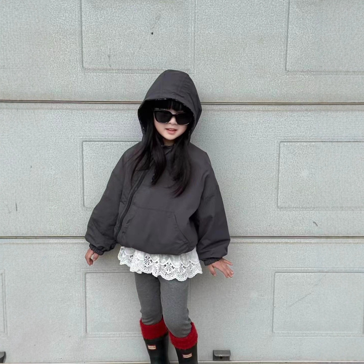 女宝森系双面穿碎花冲锋衣外套秋装2025新款儿童洋气连帽拉链