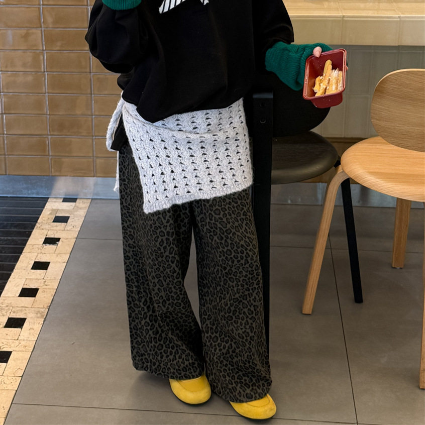 花与寻童装女童潮裤2025秋季新款韩版豹纹设计女童街头风长裤