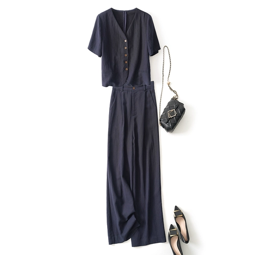 Дышащий пиджак классического кроя для отдыха, костюм, штаны, комплект, легкий роскошный стиль, короткий рукав, высокая талия