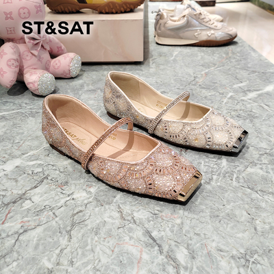 星期六女鞋2026春季新款方跟浅口方头舒适满钻时装单鞋SSE1111093