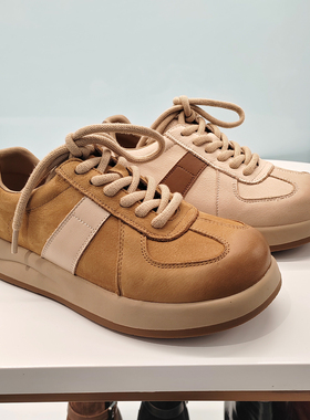 瑞贝卡女鞋2025冬新款厚底舒适系带休闲高帮拼色复古单鞋56ZC2301