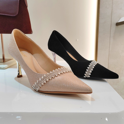 2025春季新款细高跟尖头浅口单鞋