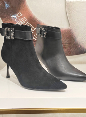 接吻猫 女鞋2025冬季专柜新款细高跟尖头优雅气质单靴 KA65717-81