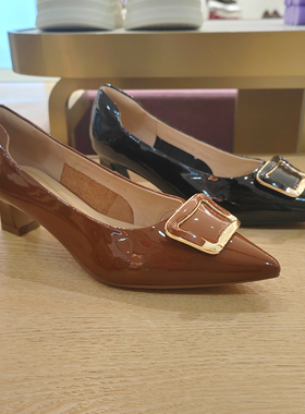 COMELY 康莉女鞋2025秋季新款浅口粗跟舒适尖头通勤单鞋 KYQ55522