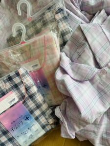 双层纱女士睡衣套装～出口日单格子长袖长裤家居服全棉柔软透气