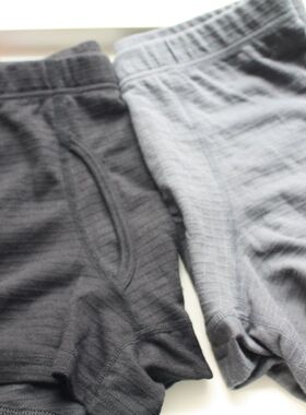 少量余单 出口日单男士简约纯色格纹针织棉混透气平角内裤前开口