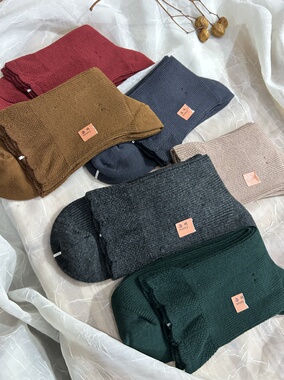 【花苞边 全棉松口袜】棉质厚实的女士中筒袜子 外贸纯色无骨缝