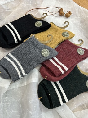 25冬季新品~外贸女士双针羊毛袜保暖舒适 无骨缝合男士袜子中筒