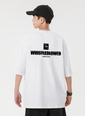 XDFM 美式字母艺术感纯棉复古短袖T恤oversize正肩高街体恤半袖