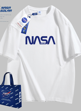 NASA SOLAR联名款2026夏季情侣纯棉潮圆领短袖T恤男女款宽松上衣