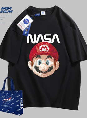 NASA SOLAR联名款夏季卡通印花短袖纯棉重磅T恤宽松休闲t恤男百搭