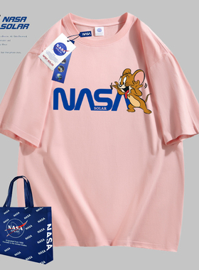 NASA联名款新款夏季卡通印花重磅短袖宽松T恤女纯棉t恤潮百搭潮牌