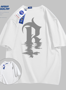 NASA联名款新款夏季卡通字母印花重磅短袖纯棉T恤宽松t恤男潮时尚