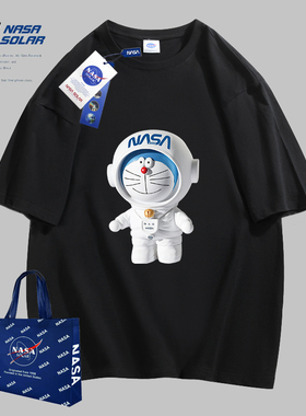NASA SOLAR联名款夏季卡通印花男女同款潮牌纯棉圆领T恤情侣短袖