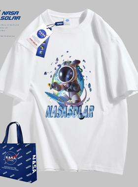 NASA SOLAR新款夏季卡通印花宽松短袖纯棉重磅T恤百搭t恤男潮时尚