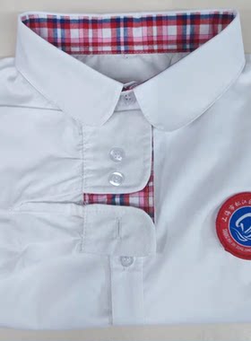 松江区洞泾各校分校校服同款女款长袖纯棉红格子领衬衣校服同款