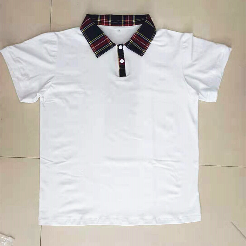 定制格子领短袖男童透气全棉校服