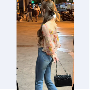 秋冬新款自然微喇牛仔裤女士日常休闲百搭常规款牛仔长裤子女