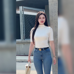 自然牛仔裤铅笔裤常规款女士修身显瘦百搭舒适日常通勤款牛仔长裤