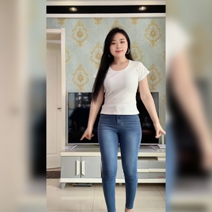 自然牛仔裤铅笔裤修身显瘦常规版型时尚百搭舒适女士牛仔裤