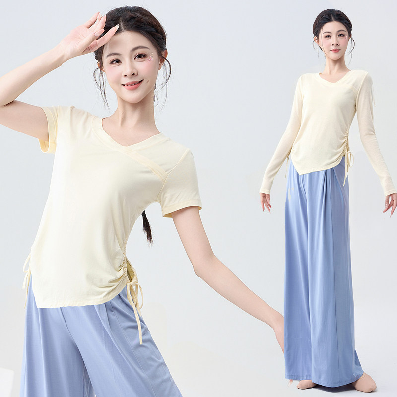 古典舞练功服套装舞蹈上衣女中国现代新款跳舞服装阔腿裤宽松长袖图片
