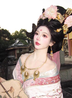 殷桃杨贵妃同款cos头饰富贵唐风汉服簪花发冠套装发饰旅拍写真女