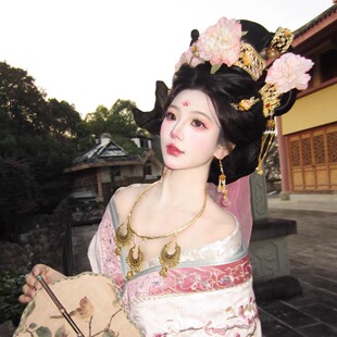 殷桃杨贵妃同款cos头饰富贵唐风汉服簪花发冠套装发饰旅拍写真女