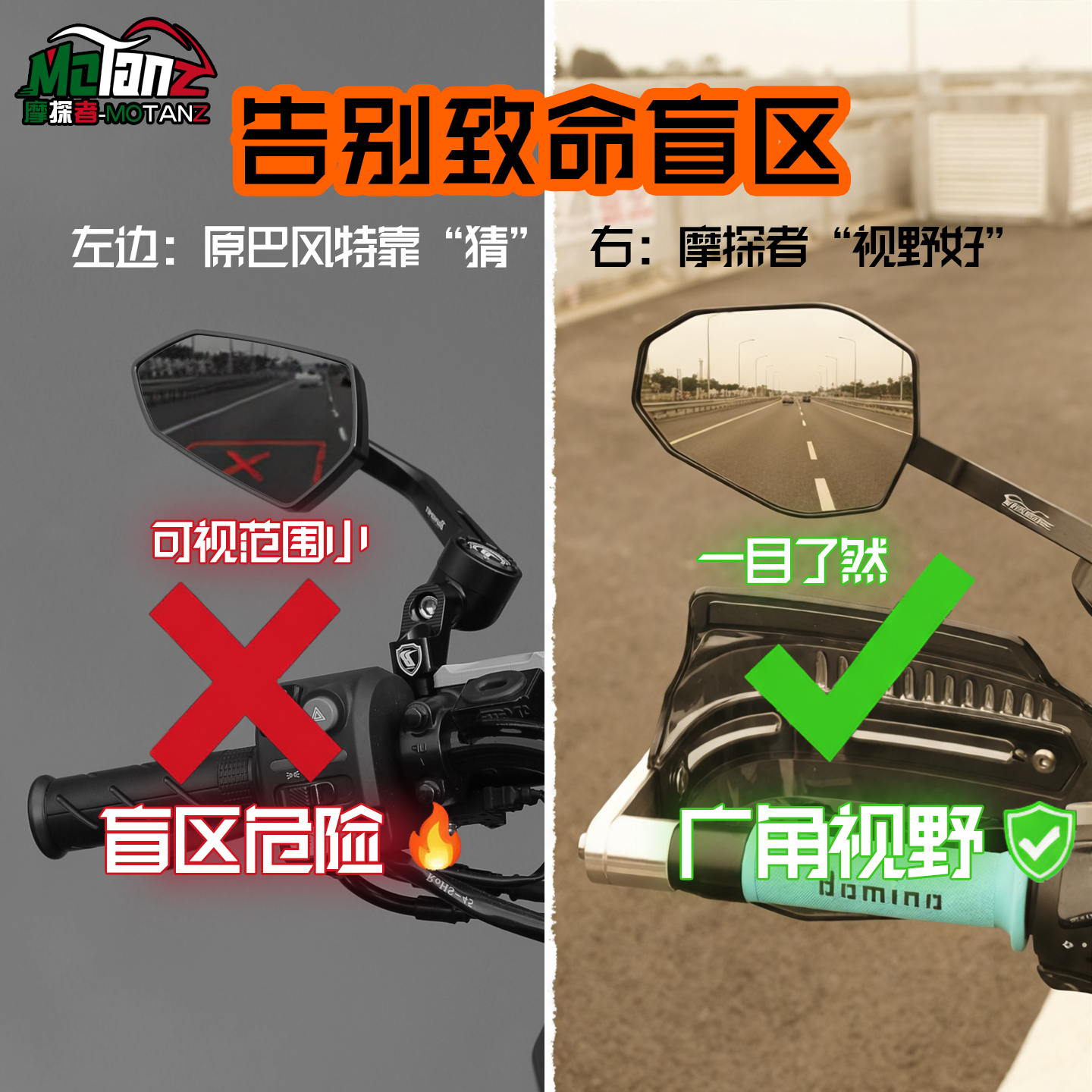 通用踏板摩托车广角折叠后视镜