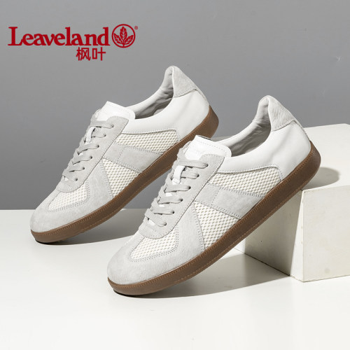 枫叶小白鞋复古网面德训鞋