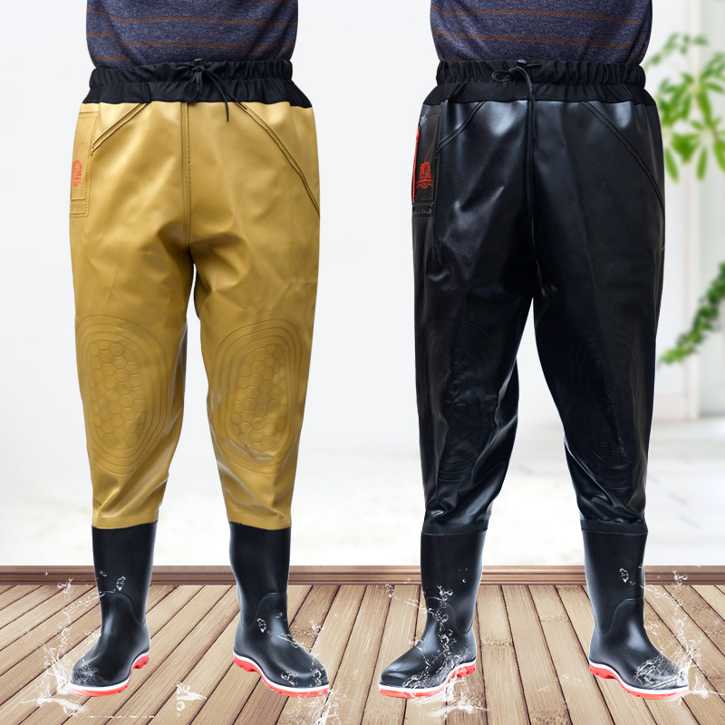 齐腰半身下水裤连体雨鞋过膝水鞋雨靴防水靴套鞋加厚长筒胶鞋男女