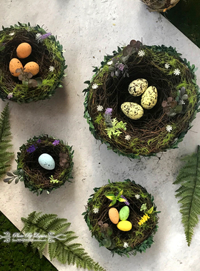 easter。外单外贸田园乡村森林系草编复活节彩蛋婚礼节日装饰摆件