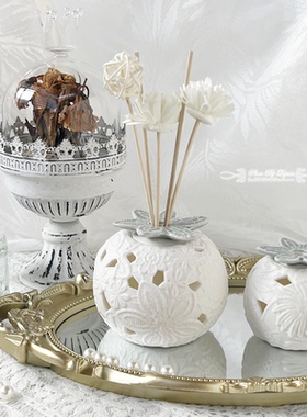 蕾丝。外贸田园美式法式乡村地中海复古镂空雕花香薰罐花器摆件