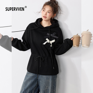 春来遍是撞色蝴蝶结绣花收腰连帽加绒卫衣微胖大码 OVenho 超级文