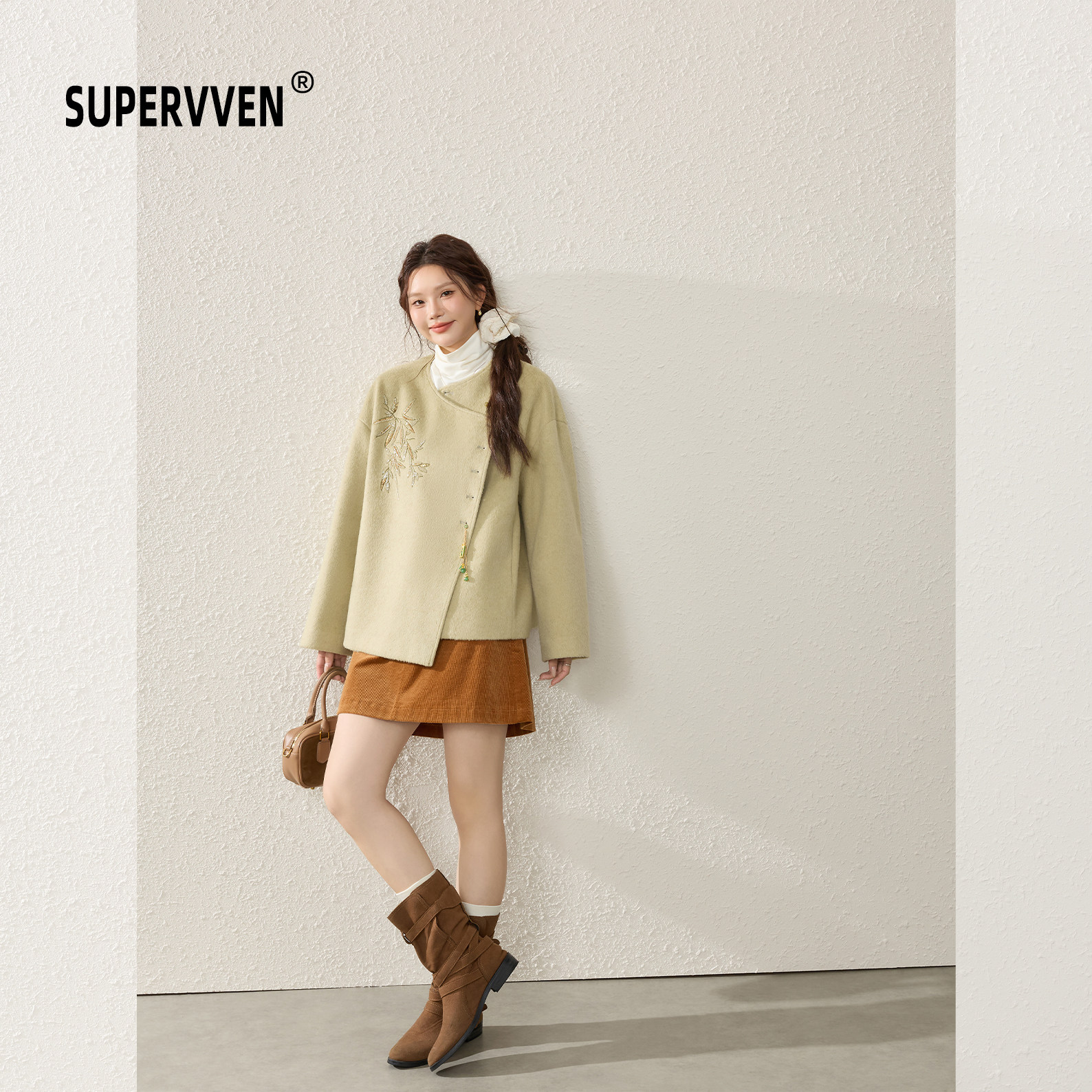 超级文 烟笼寒水新中式重工刺绣斜门襟显瘦羊毛呢外套女微胖大码,女装/女士精品,毛呢外套,淘宝优惠券,粉丝福利购,淘宝优惠卷