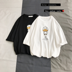 夏款纯棉男宽松印花港风T恤T569图片