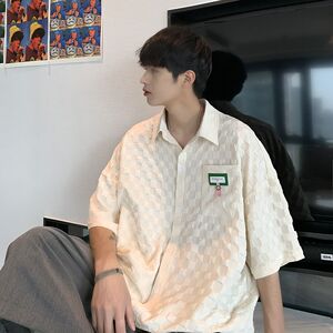 港风衬衫新立体华夫格短袖衬衫休闲衬衣 CS016图片