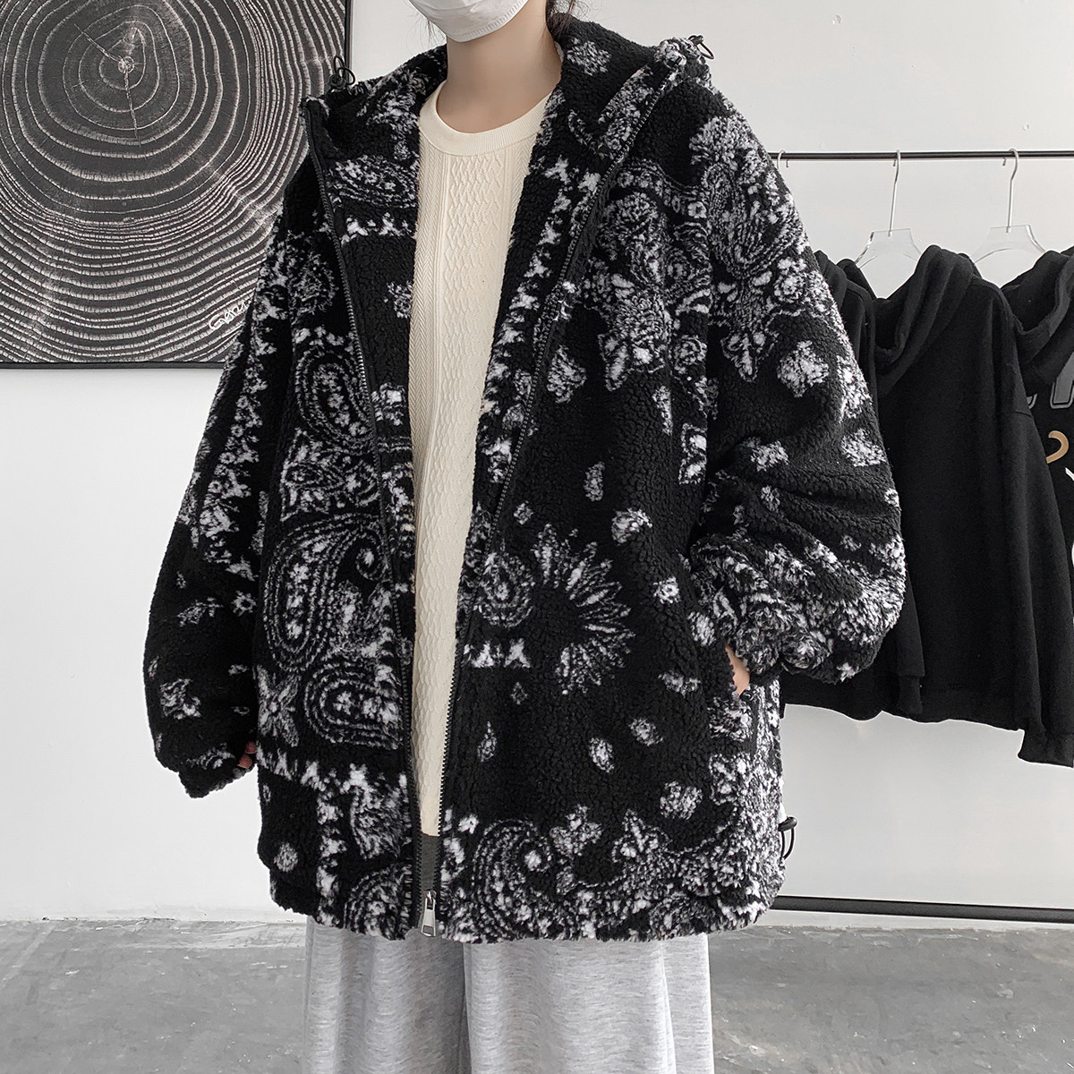 冬季新款港风大皂风腰果花羊羔毛棉衣M6688，男装棉衣，电商A132（原电商B245）