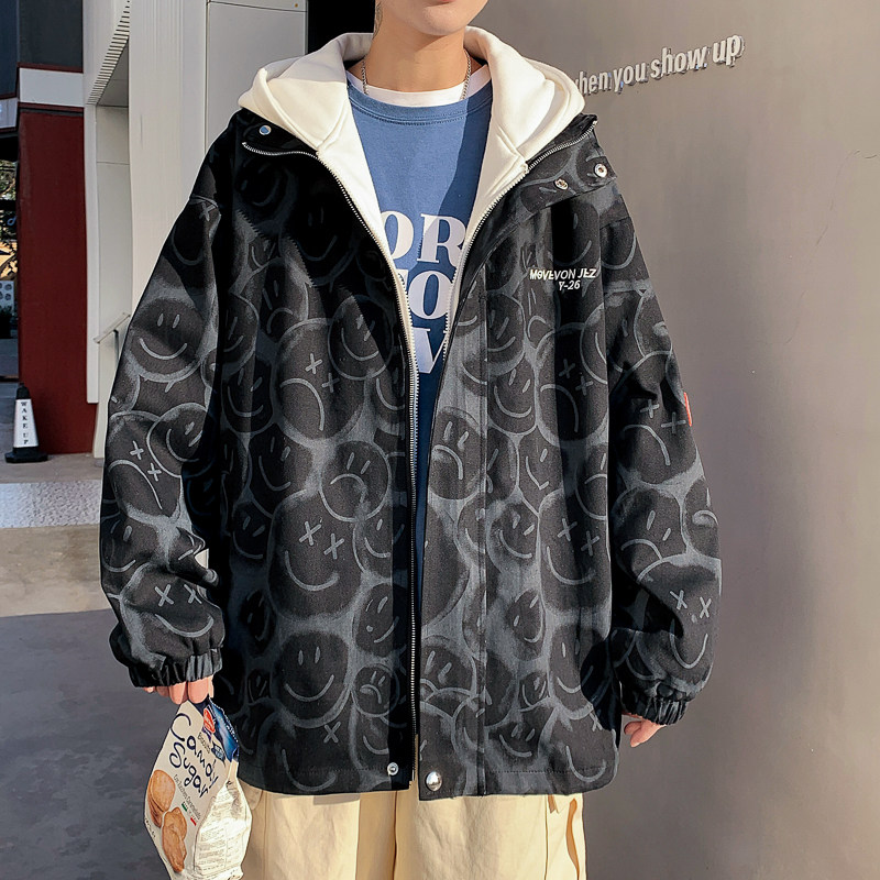 2022新款假两件宽松/连帽休闲外套潮夹克JK237-P90控128,男装夹克,电商A132（原电商B245）