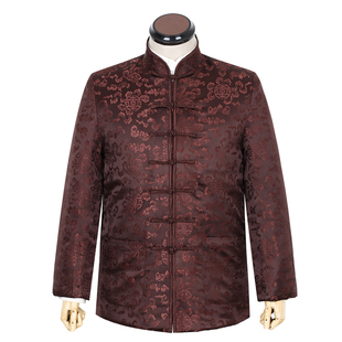 爷爷服装 男式 加棉冬装 秋冬季 棉服唐装 中老年人爸爸装 薄款 外套 新款