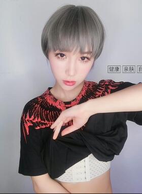 COS假发短发 奶奶灰烟灰色波波头发型 男女通用新款假毛 蘑菇头