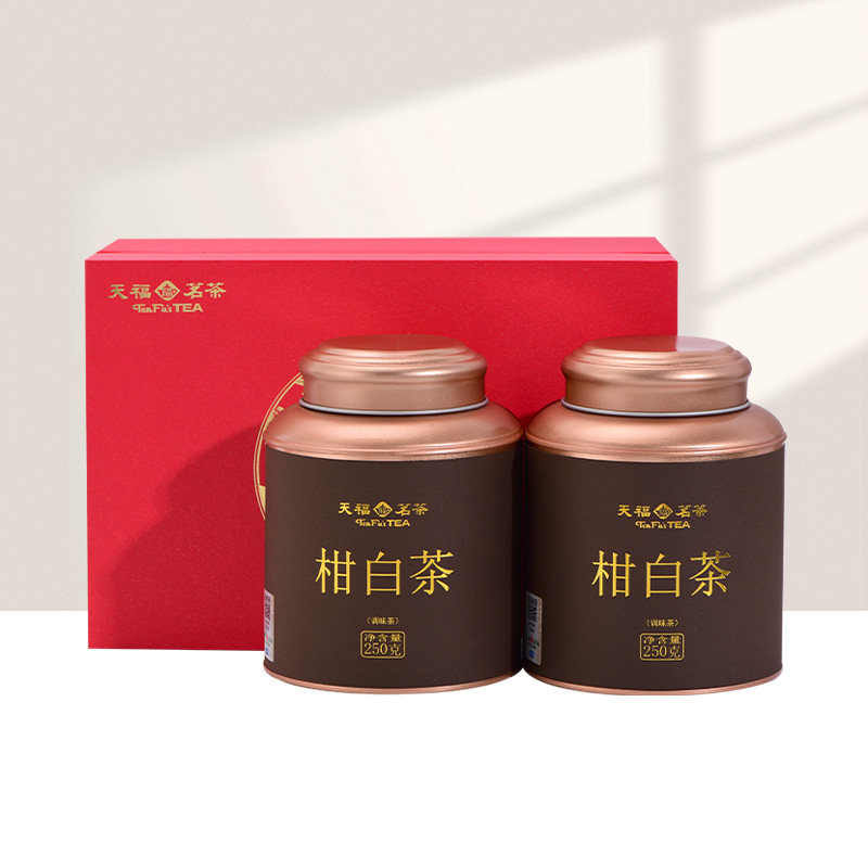 天福茗茶 同柑共福广东新柑皮白茶小青柑贡眉白茶2罐一盒500g
