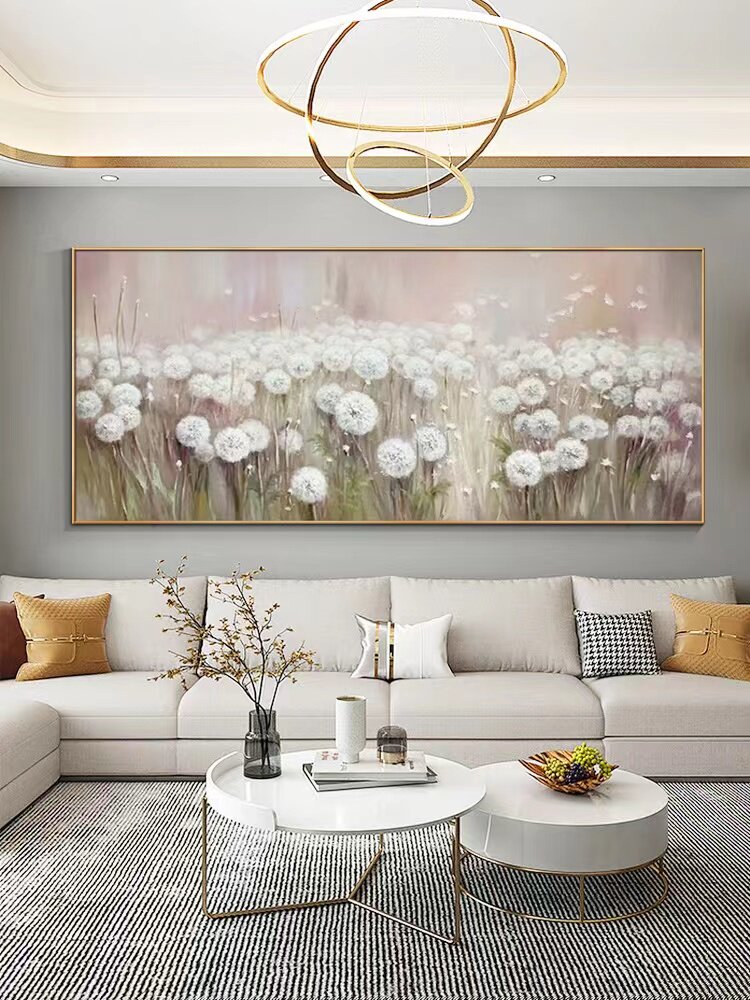 极简轻奢现代客厅餐厅背景墙装饰画玄关肌理油画蒲公英抽象画挂画