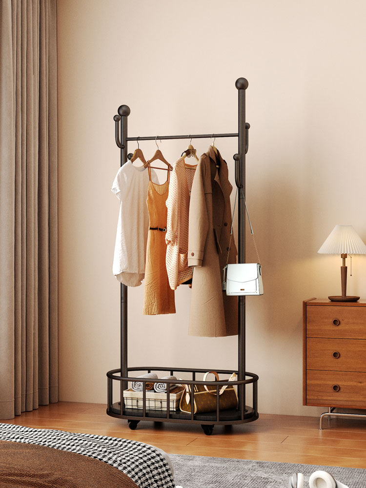 简易金属挂衣架卧室家用落地衣帽架可移动多功能挂包置物置衣架子