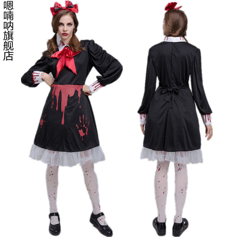 万圣节狂欢表演恐怖陶瓷娃娃 邪恶血迹诅咒玩偶 鬼娃恶灵黑暗魔法