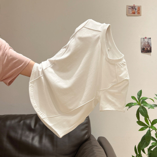 显瘦基础款 圆领设计感小众修身 上衣 夏2026新款 白色t恤女正肩短袖