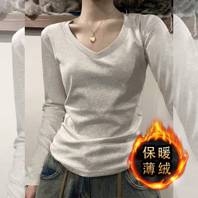 正肩V领打底衫秋冬加绒显瘦上衣